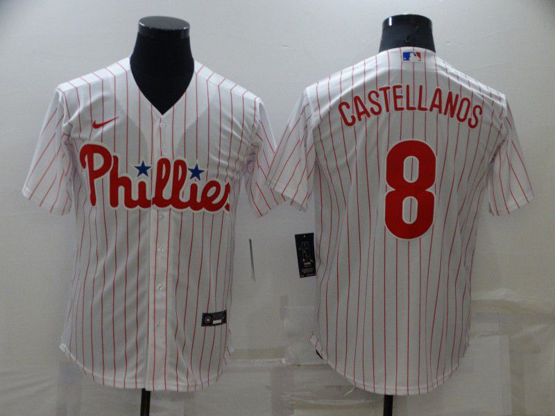 Men Philadelphia Phillies 8 Castellanos Red Strip Game 2022 Nike MLB Jersey